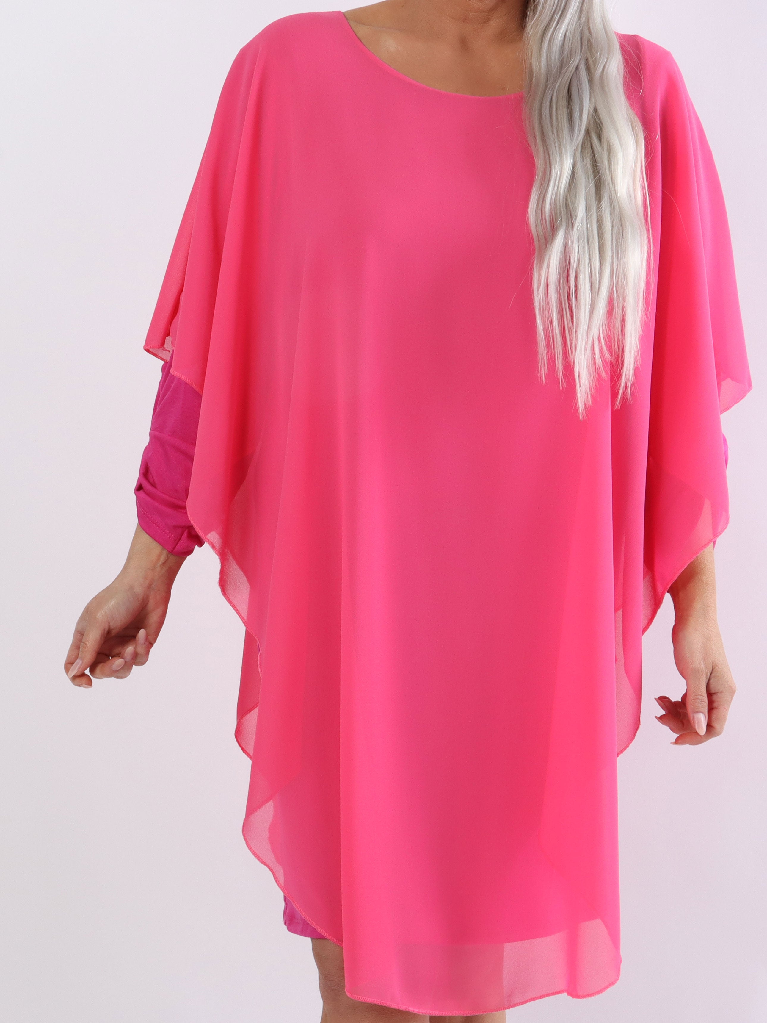 Kenya Long Sleeve - Plus size tunikakjole med chiffonlag